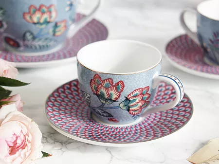 Komplet 2 filiżanek ze spodkiem 0,12 L Pip Studio - Flower Festival Light Blue 51.FFLB.004.138