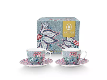 Komplet 2 filiżanek ze spodkiem 0,12 L Pip Studio - Flower Festival Light Blue 51.FFLB.004.138