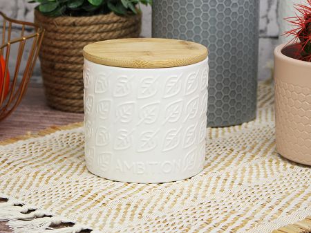 Pojemnik biały listki z bambusową pokrywą Tuvo 670 ml  - 1D.POJ.29563