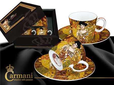 Komplet 2 filiżanek ze spodkiem espresso Carmani - Gustav Klimt Adele Bloch - Bauer 33.532-0305