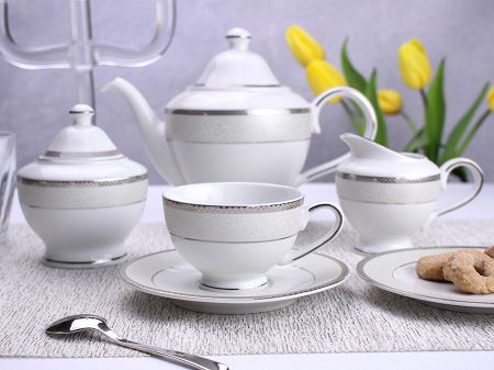 Garnitur do herbaty na 6 osób (21el) Bogucice - Martha Platin Classic 975
