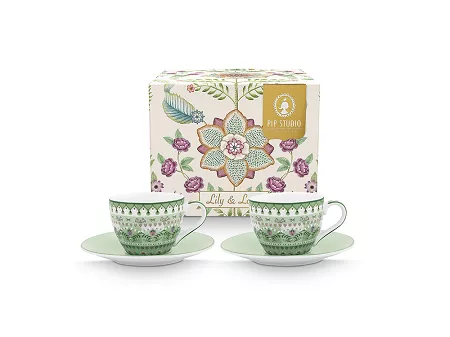 Komplet 2 filiżanek ze spodkiem 0,12 L Pip Studio - Lily & Lotus Light Green 51.L&LLG.004.203