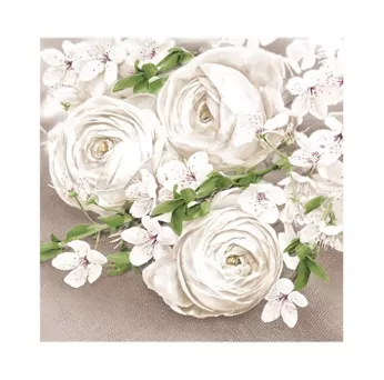 Serwetki 33 x 33 cm (20szt) Polmak - Daisy białe róże 55.SD-WI-007201