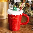 Kubek z silikonową pokrywką i słomką 0,37 L Altom Design - Xmas Shake Czerwony 07.CHR.2838