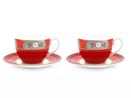 Komplet 2 filiżanek ze spodkiem 0,28 L Pip Studio - Blushing Birds Red 51BB.004.095