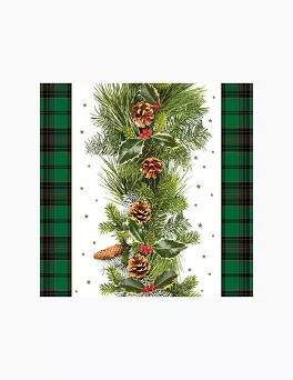 Serwetki 33 x 33 cm (20szt) Polmak - Gałązki iglaste z obwódką w kratkę 55.SD-GW-026001