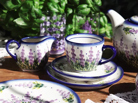Garnitur do kawy na 6 osób (21el.) Bolesławiec - Lawendowy Zakątek