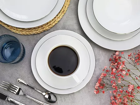 Serwis obiadowo - kawowy na 6 osób (30 el.) Waza - Modern WA-08P platynowy pasek