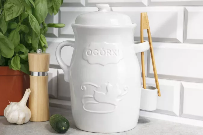 Beczka z kamionki ze szczypcami 3,5 L Bella Fiore - Biała 1TR.BECZ.45580 Beczka z kamionki ze szczypcami 3,5 L Bella Fiore - Biała 1TR.BECZ.45580