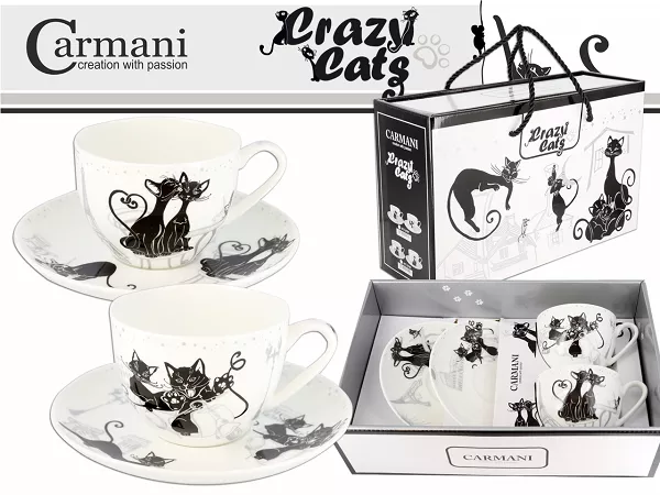 Komplet 2 filiżanek ze spodkiem 0,2 L Carmani - Koty / Crazy Cats 33.017-3101 Komplet 2 filiżanek ze spodkiem 0,2 L Carmani - Koty / Crazy Cats 33.017-3101