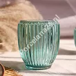 Świecznik szklany prążkowany 8 cm x 8 cm x 9,5 cm Altom Design - Niebieski 07.SW.1604
