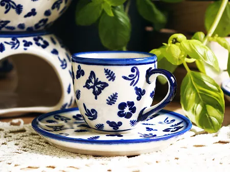 Filiżanka ze spodkiem do espresso 0,11 L / 12,5 cm Bolesławiec - Niebieskie Motyle gat. I