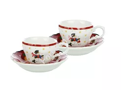 Komplet 2 filiżanek ze spodkiem 0,09 L / 12 cm (4 el.) Bogucice - Cicha Noc Czerwone 986