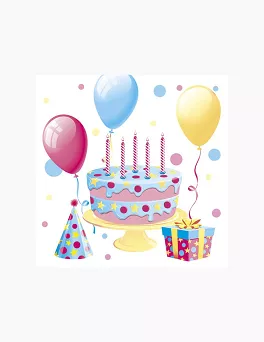 Serwetki 33 x 33 cm (20szt) Polmak - Tort urodzinowy i balony 55.SL-OG-053101