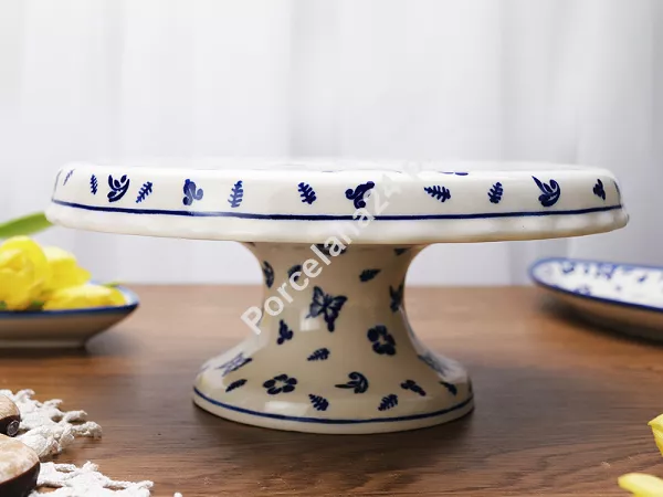 Patera na nodze 27 cm Bolesławiec - Niebieskie Motyle gat.I Patera na nodze 27 cm Bolesławiec - Niebieskie Motyle gat.I