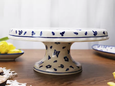 Patera na nodze 27 cm Bolesławiec - Niebieskie Motyle gat.I