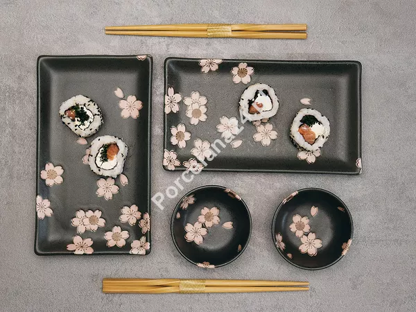 Zestaw do sushi dla 2 osób (4 el.) z pałeczkami Tokyo Design Studio - Sakura Black 33760 Zestaw do sushi dla 2 osób (4 el.) z pałeczkami Tokyo Design Studio - Sakura Black 33760