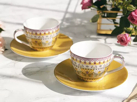 Komplet 2 filiżanek ze spodkiem 0,12 L Pip Studio - Lily & Lotus Yellow 51.L&LY.004.208