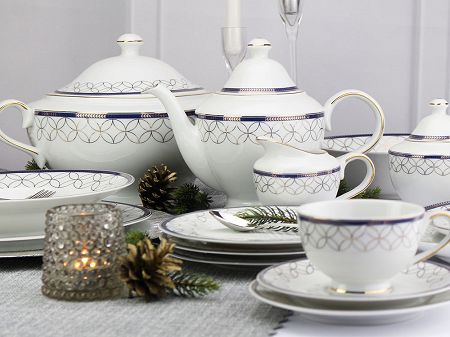 EVIA BLUE Serwis obiadowo-kawowy dla 6 osób Porcelana Bogucice - Łódź Salon  Porcelany