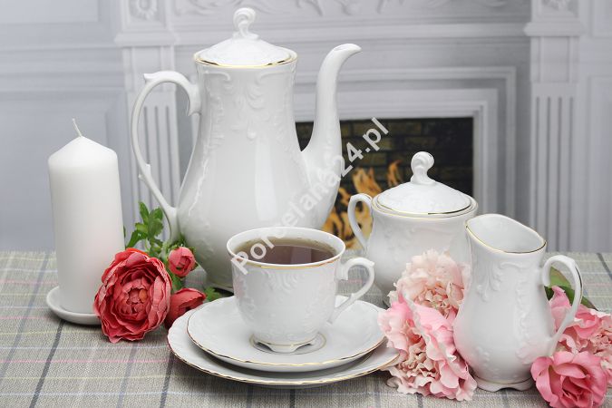 Garnitur do kawy na 12 osób (39el) Ćmielów - Rococo 3604 ZŁOTA LINIA Garnitur do kawy na 12 osób (39el) Ćmielów - Rococo 3604 ZŁOTA LINIA