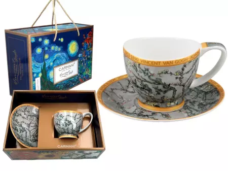 Filiżanka ze spodkiem 0,35 L Carmani - Vincent van Gogh - Kwitnący Migdałowiec Srebrny 33.830-1004