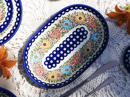 Półmisek owalny 33 cm Bolesławiec - Rajska Łąka gat. I