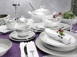 Serwis obiadowo - kawowy na 12 osób (85 el) Chodzież - Yvonne E520 LINEA PLATYNOWA