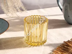 Świecznik szklany prążkowany 7,5 cm x 7,5 cm Altom Design - Żółty 07.SW.1597