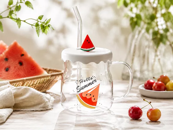 Kubek szklany z silikonową pokrywką i szklaną słomką 600 ml Altom Design - Arbuz 07.K.3515 Kubek szklany z silikonową pokrywką i szklaną słomką 600 ml Altom Design - Arbuz 07.K.3515