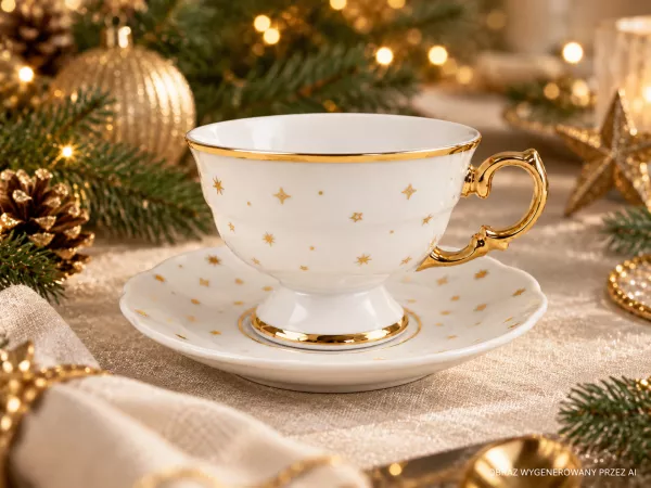 Filiżanka ze spodkiem 0,18 L / 14 cm Ćmielów - Alaska Blask Świąt BN07 Filiżanka ze spodkiem 0,18 L / 14 cm Ćmielów - Alaska Blask Świąt BN07