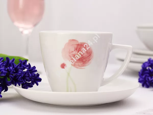 Komplet 6 filiżanek ze spodkiem 0,35 L / 17,5 cm Waza - Modern Flower WA-164 Komplet 6 filiżanek ze spodkiem 0,35 L / 17,5 cm Waza - Modern Flower WA-164