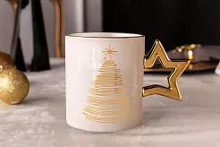 Kubek 0,35 L Altom Design - Golden Christmas Biały Choinka Gwiazda 07.GC.K35-B