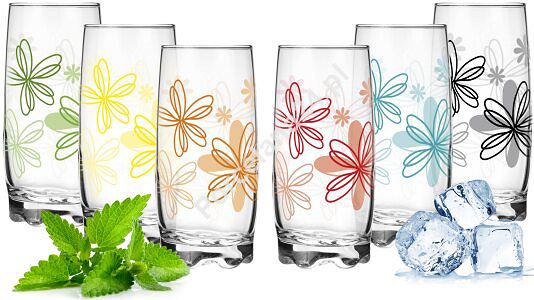 Kpl. szklanek wysokich 350 ml (6 szt.) Glasmark - Kwiaty Mix kolorów 4G.68-8011-W350-4272 Kpl. szklanek wysokich 350 ml (6 szt.) Glasmark - Kwiaty Mix kolorów 4G.68-8011-W350-4272
