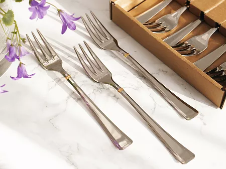 Komplet 6 widelczyków do ciasta 15 cm Pintinox 1929 - Leonardo (3.0 mm) złocone