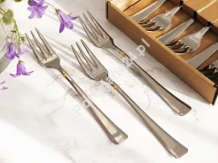 Komplet 6 widelczyków do ciasta 15 cm Pintinox 1929 - Leonardo (3.0 mm) złocone GIFT BOX