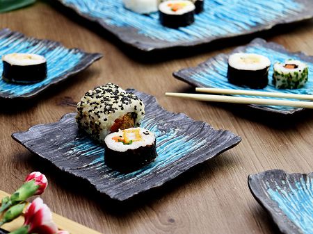 Komplet do sushi dla 6 osób (7 el.) Kera Ceramika - Moku Cristall Turkus
