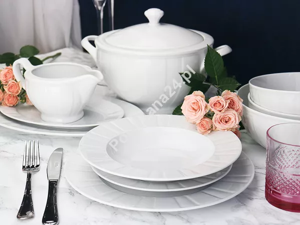 Serwis obiadowy na 6 osób (25el) Ćmielów - Oktawa biała 0001 Serwis obiadowy na 6 osób (25el) Ćmielów - Oktawa biała 0001