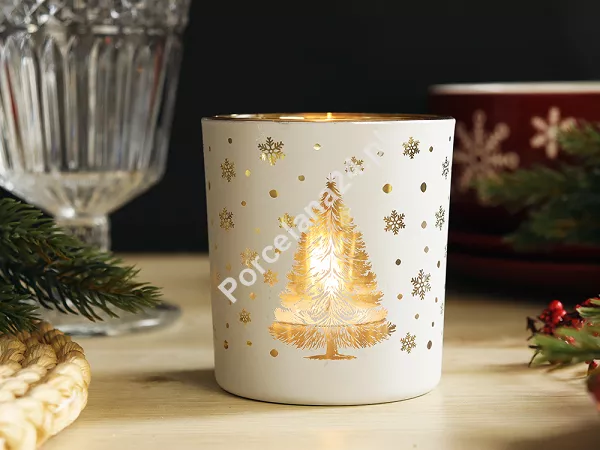 Świecznik szklany 8 cm Altom Design - Choinki i gwiazdki biały 07.CHR.1634 Świecznik szklany 8 cm Altom Design - Choinki i gwiazdki biały 07.CHR.1634