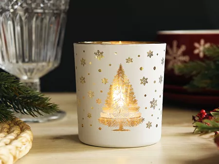 Świecznik szklany 8 cm Altom Design - Choinki i gwiazdki biały 07.CHR.1634