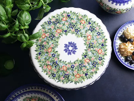 Patera na nodze 27 cm Bolesławiec - Kwiatowy Ogród