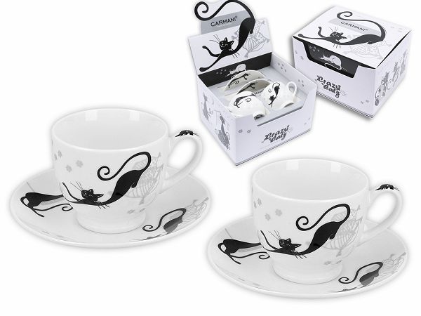 Komplet 2 filiżanek ze spodkiem espresso 100 ml Carmani - Koty / Crazy Cats 33.017-3007 Komplet 2 filiżanek ze spodkiem espresso 100 ml Carmani - Koty / Crazy Cats 33.017-3007