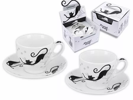 Komplet 2 filiżanek ze spodkiem espresso 100 ml Carmani - Koty / Crazy Cats 33.017-3007