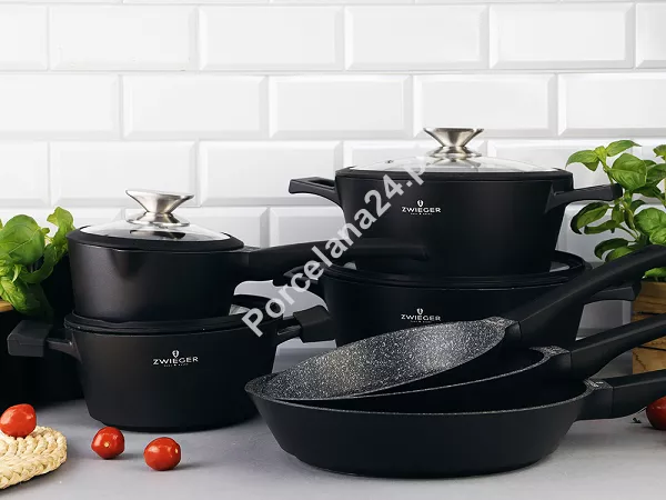 Komplet 4 garnków (8 el.) i 3 patelni (20, 24 i 28 cm) ZWIEGER - Black Stone 1Z.BS.K11 Komplet 4 garnków (8 el.) i 3 patelni (20, 24 i 28 cm) ZWIEGER - Black Stone 1Z.BS.K11