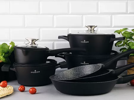 Komplet 4 garnków (8 el.) i 3 patelni (20, 24 i 28 cm) ZWIEGER - Black Stone 1Z.BS.K11