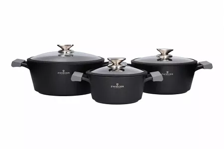 Komplet 4 garnków (8 el.) i 3 patelni (20, 24 i 28 cm) ZWIEGER - Black Stone 1Z.BS.K11