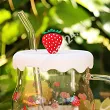 Kubek szklany z silikonową pokrywką i szklaną słomką 600 ml Altom Design - Truskawka 07.K.3517
