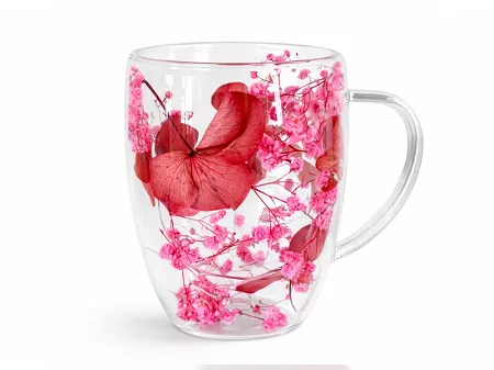 Szklanka termiczna z podwójną ścianką 0,3 L Ecarla - Flora Red 20.SZK204