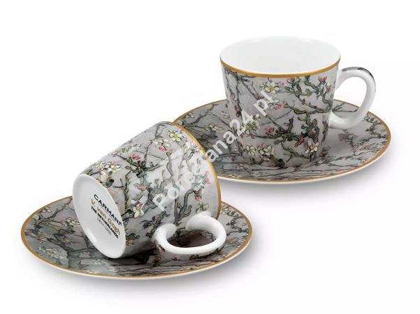 Komplet 2 filiżanek ze spodkiem espresso Carmani - Vincent van Gogh - Kwitnący Migdałowiec (Srebrny) 33.830-0711 Komplet 2 filiżanek ze spodkiem espresso Carmani - Vincent van Gogh - Kwitnący Migdałowiec (Srebrny) 33.830-0711