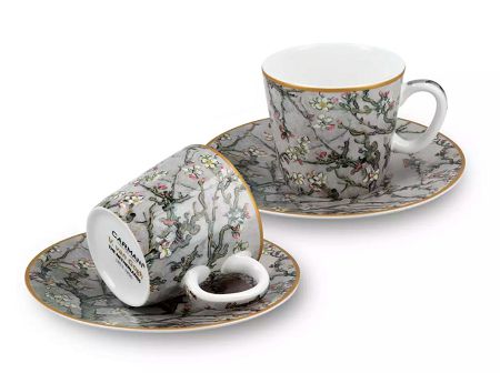 Komplet 2 filiżanek ze spodkiem espresso Carmani - Vincent van Gogh - Kwitnący Migdałowiec (Srebrny) 33.830-0711