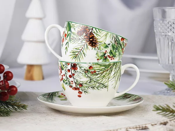 Komplet filiżanek ze spodkami 0,27 l / 15 cm (2 szt.)  Duo - Christmas Leaves 15.CHLE.K2TD Komplet filiżanek ze spodkami 0,27 l / 15 cm (2 szt.)  Duo - Christmas Leaves 15.CHLE.K2TD